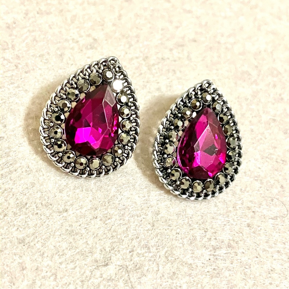 Pink teardrop gemstone post back earrings